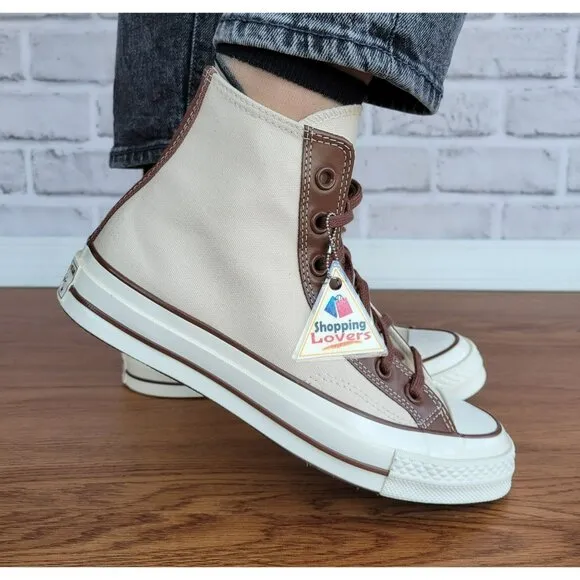 ⭐ Converse Chuck 70 High Leather Overlays Sz 7.5 Women's Shoes Ivory A09450C New