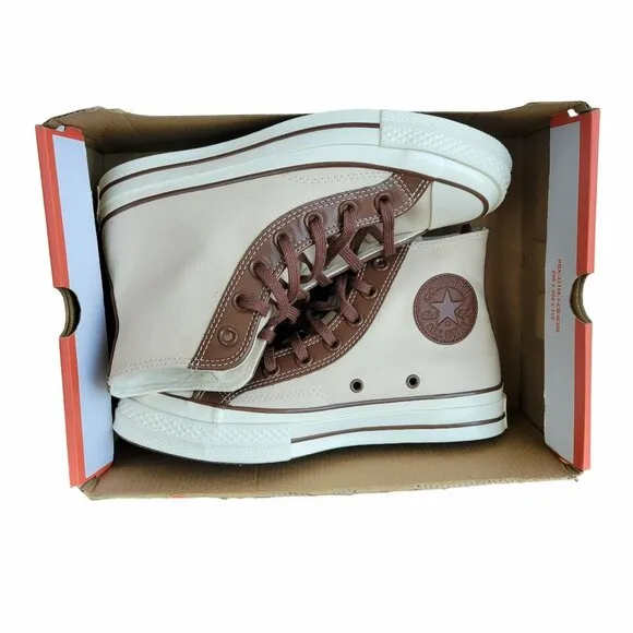 ⭐ Converse Chuck 70 High Leather Overlays Sz 7.5 Women's Shoes Ivory A09450C New