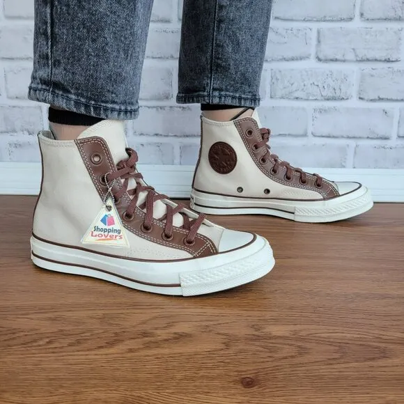 ⭐ Converse Chuck 70 High Leather Overlays Sz 7.5 Women's Shoes Ivory A09450C New