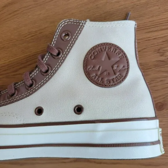 ⭐ Converse Chuck 70 High Leather Overlays Sz 7.5 Women's Shoes Ivory A09450C New