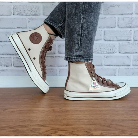 ⭐ Converse Chuck 70 High Leather Overlays Sz 7.5 Women's Shoes Ivory A09450C New