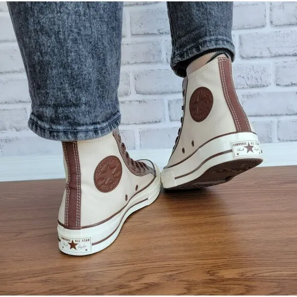 ⭐ Converse Chuck 70 High Leather Overlays Sz 7.5 Women's Shoes Ivory A09450C New