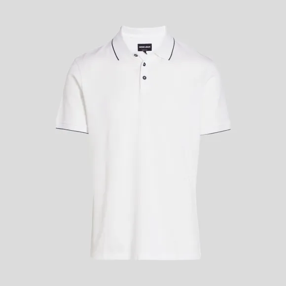 🆕 👕 Giorgio Armani Cotton Polo Shirt Color: White/Navy | Size: 52