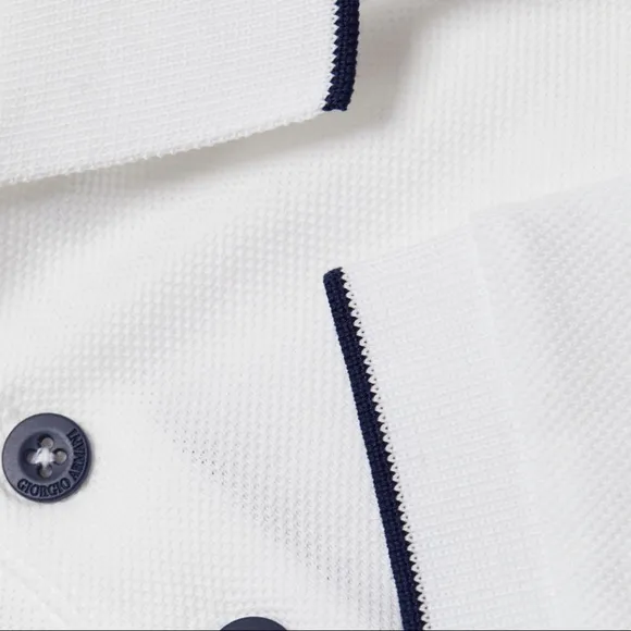 🆕 👕 Giorgio Armani Cotton Polo Shirt Color: White/Navy | Size: 52