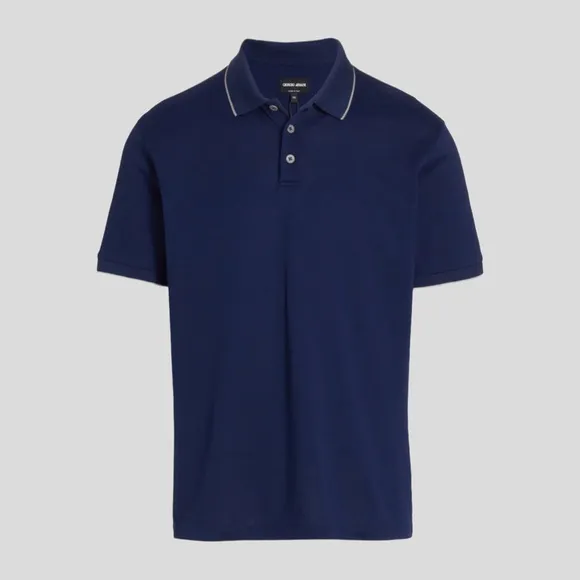 🆕 👕 Giorgio Armani Jersey Cotton Polo Shirt Size: E 58 Color: Navy/Grey