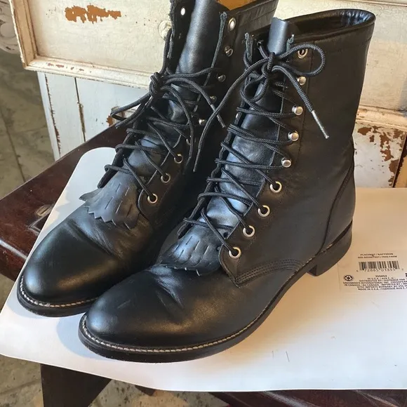 - Justin Boots, Black Elephant Packer Boots-8.5 D