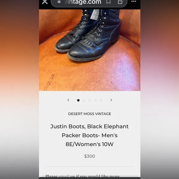 - Justin Boots, Black Elephant Packer Boots-8.5 D
