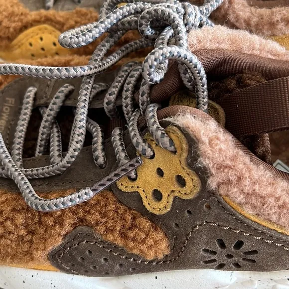 / KOTETSU MAN YMC - Faux shearling and suede sneakers - Pumpkin Orange/Brown L7