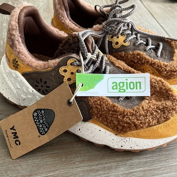 / KOTETSU MAN YMC - Faux shearling and suede sneakers - Pumpkin Orange/Brown L7