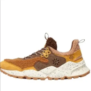 / KOTETSU MAN YMC - Faux shearling and suede sneakers - Pumpkin Orange/Brown L7