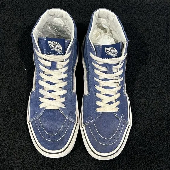 🔥 VANS Classic Hi Sk8 Hi Top Skate Shoes Denim Blue Suede Men Sz 7.5 / Wm's 9
