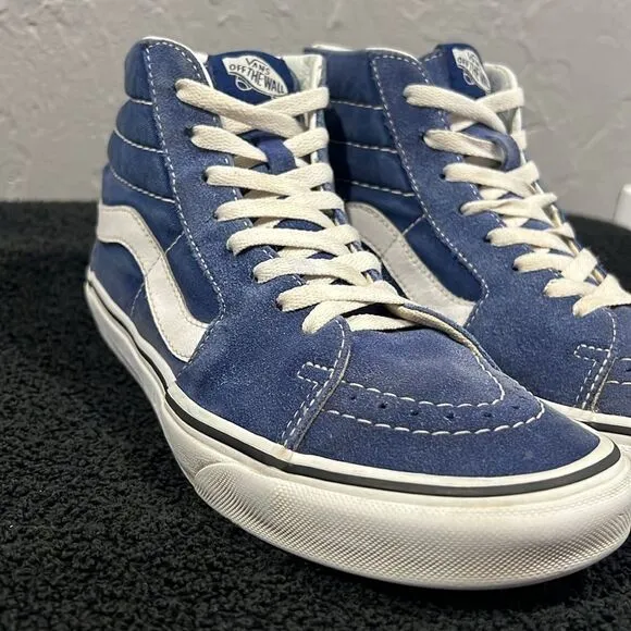 🔥 VANS Classic Hi Sk8 Hi Top Skate Shoes Denim Blue Suede Men Sz 7.5 / Wm's 9