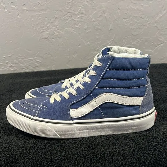 🔥 VANS Classic Hi Sk8 Hi Top Skate Shoes Denim Blue Suede Men Sz 7.5 / Wm's 9