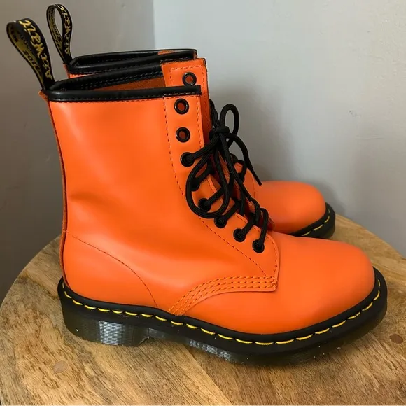 1460 Orange Smooth Leather Dr Martens Laceup Boots Sz 5
