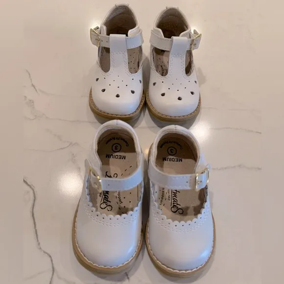 2 Pair Footmates Classic Leather Girls Shoes, Size 3, Worn Once