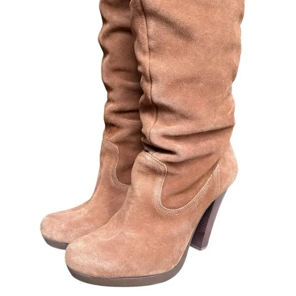 2010s Micheal Kors tan suede leather boho western below the knee slouch boots 8