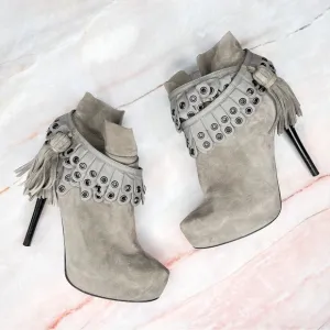 3.1 Phillip Lim Dee Dee Gray Suede Leather Stiletto Booties Boots Heels 36