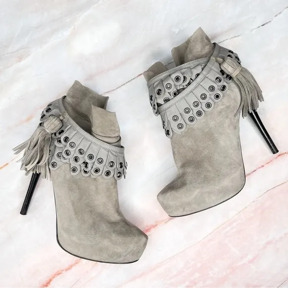 3.1 Phillip Lim Dee Dee Gray Suede Leather Stiletto Booties Boots Heels 36
