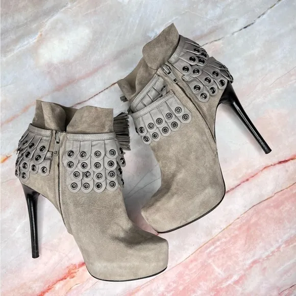 3.1 Phillip Lim Dee Dee Gray Suede Leather Stiletto Booties Boots Heels 36