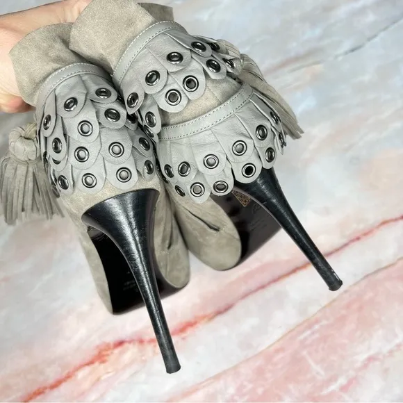 3.1 Phillip Lim Dee Dee Gray Suede Leather Stiletto Booties Boots Heels 36