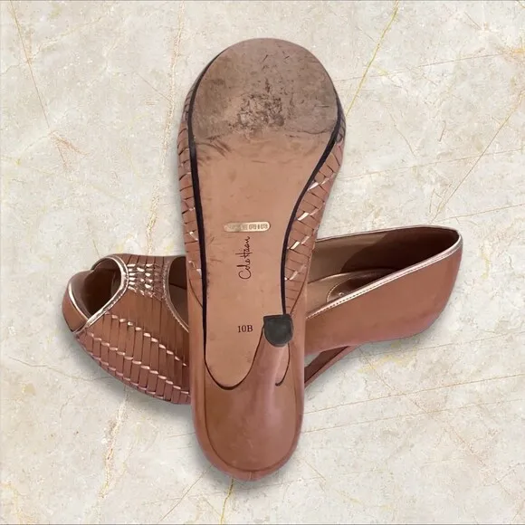 $325 Cole Haan Eve Air Hi OT peep toe Pumps beige/penny mirror Size 10B Shoes