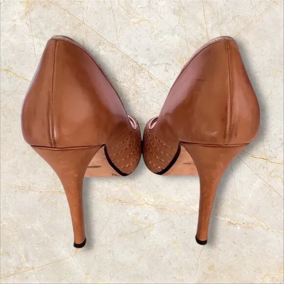 $325 Cole Haan Eve Air Hi OT peep toe Pumps beige/penny mirror Size 10B Shoes