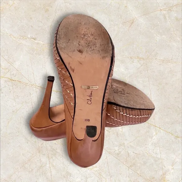 $325 Cole Haan Eve Air Hi OT peep toe Pumps beige/penny mirror Size 10B Shoes