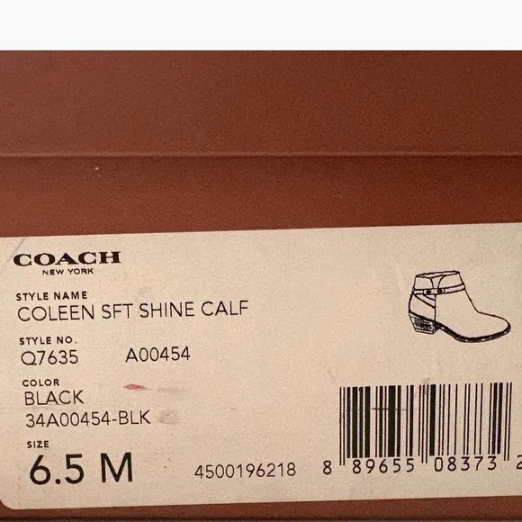 $345 COACH Coleen Sft Shine Black Leather Booties Ankle Boots Gold Turnlock 6.5