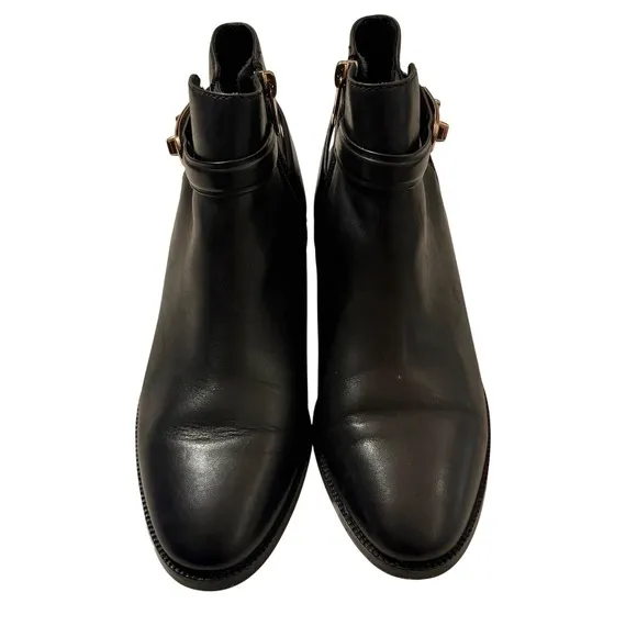 $345 COACH Coleen Sft Shine Black Leather Booties Ankle Boots Gold Turnlock 6.5