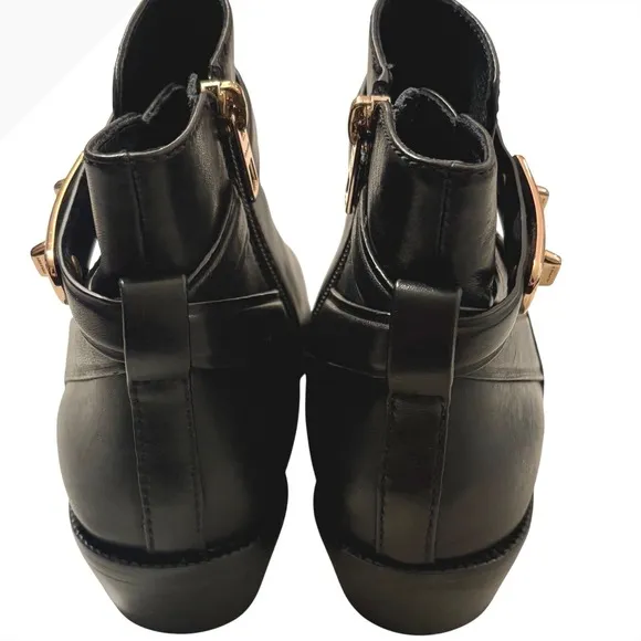 $345 COACH Coleen Sft Shine Black Leather Booties Ankle Boots Gold Turnlock 6.5