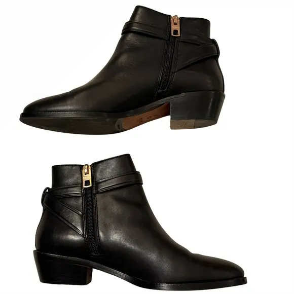 $345 COACH Coleen Sft Shine Black Leather Booties Ankle Boots Gold Turnlock 6.5
