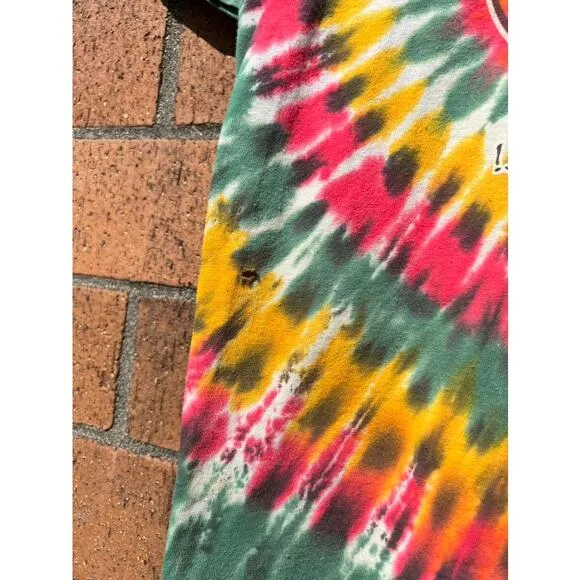 90s Grateful Dead Vintage Liquid Blue Lithuania Tie Dye Tee Shirt (Cut Neck)