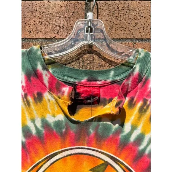 90s Grateful Dead Vintage Liquid Blue Lithuania Tie Dye Tee Shirt (Cut Neck)