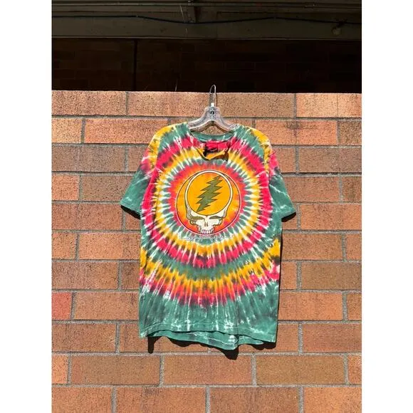 90s Grateful Dead Vintage Liquid Blue Lithuania Tie Dye Tee Shirt (Cut Neck)