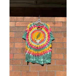 90s Grateful Dead Vintage Liquid Blue Lithuania Tie Dye Tee Shirt (Cut Neck)