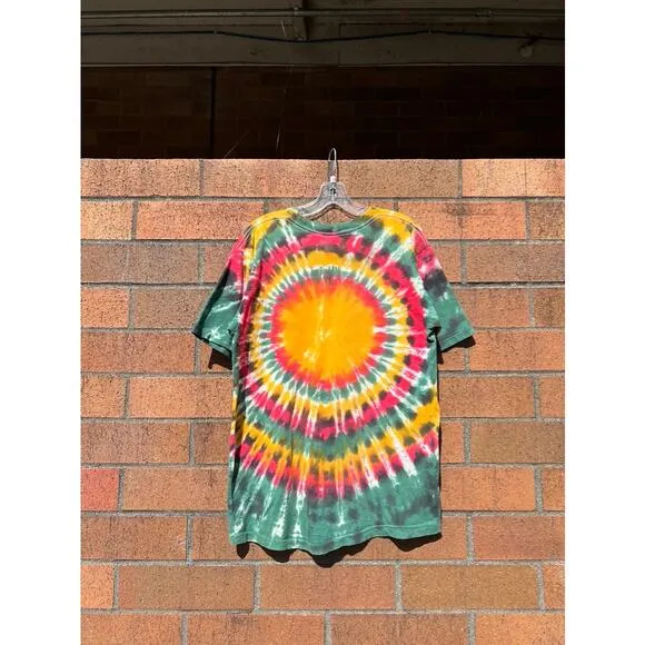 90s Grateful Dead Vintage Liquid Blue Lithuania Tie Dye Tee Shirt (Cut Neck)