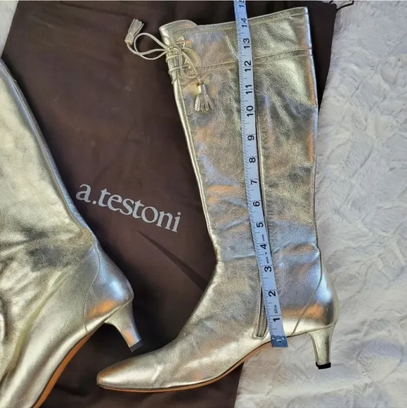 a. testoni Italian Leather Boots, Champagne Metallic, size 37.5 (US 7.5)