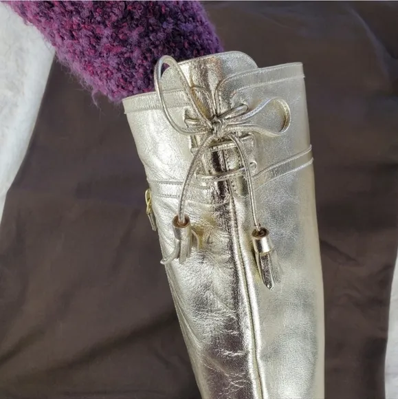 a. testoni Italian Leather Boots, Champagne Metallic, size 37.5 (US 7.5)