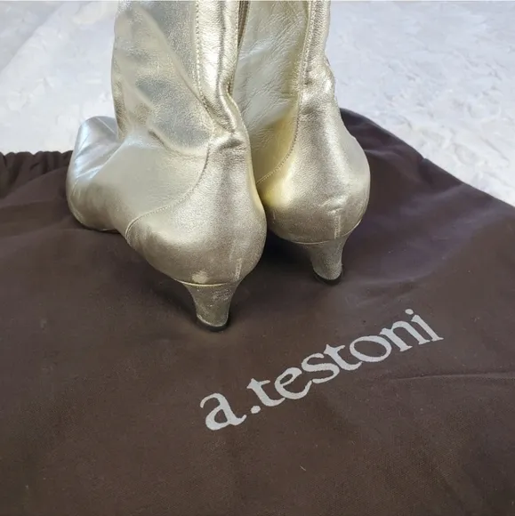 a. testoni Italian Leather Boots, Champagne Metallic, size 37.5 (US 7.5)