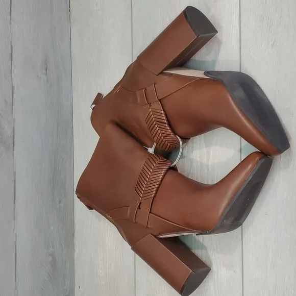 AD &amp; DAUGHTERS Womens Mid Calf Heels Leather Booties shoes sz 6.5
