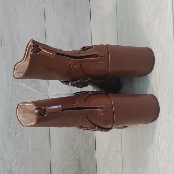 AD &amp; DAUGHTERS Womens Mid Calf Heels Leather Booties shoes sz 6.5