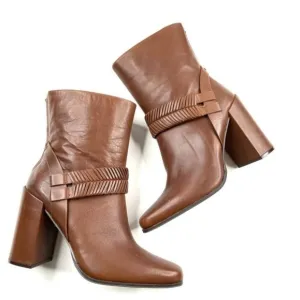 AD &amp; DAUGHTERS Womens Mid Calf Heels Leather Booties shoes sz 6.5