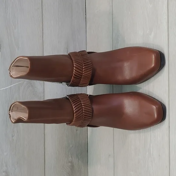 AD &amp; DAUGHTERS Womens Mid Calf Heels Leather Booties shoes sz 6.5