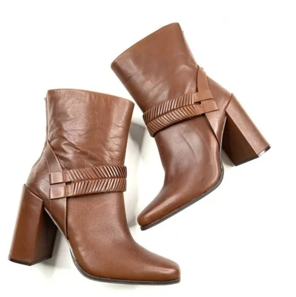 AD &amp; DAUGHTERS Womens Mid Calf Heels Leather Booties shoes sz 6.5