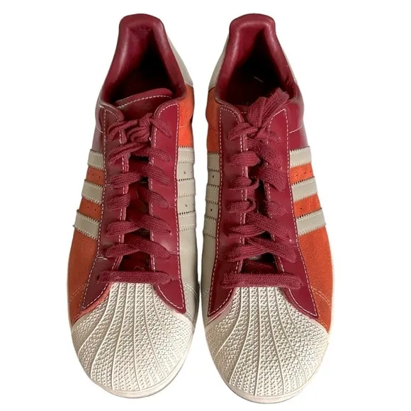 ADDIDAS RARE SUPERSTAR 1 SHELL TOE RED AND ORANGE SNEAKERS SIZE 11.5