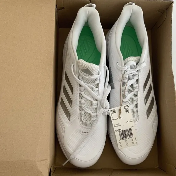 Adidas Baseball Shoes Mens Size 10 White Silver Icon 7