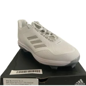 Adidas Baseball Shoes Mens Size 10 White Silver Icon 7
