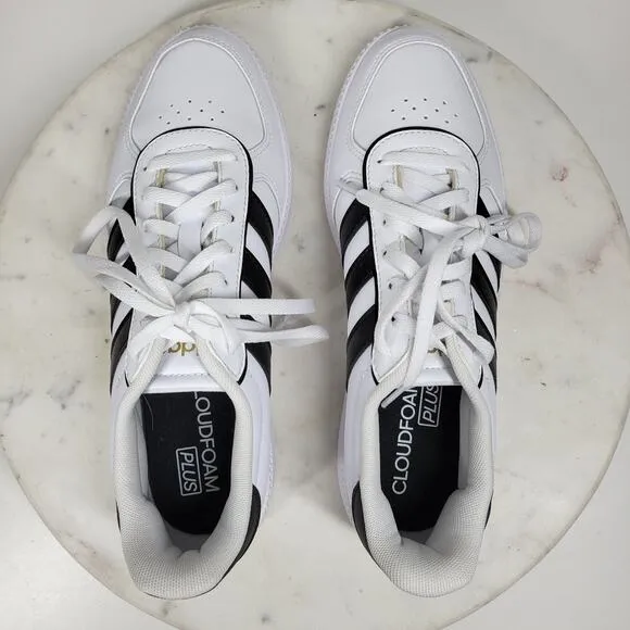 Adidas Breaknet Sleek Sneakers Womens 7 White Black 3 Stripes Athletic Shoes New