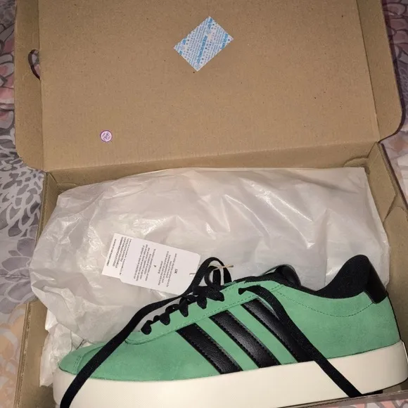 Adidas Green and Black Sneakers with Suede Texture