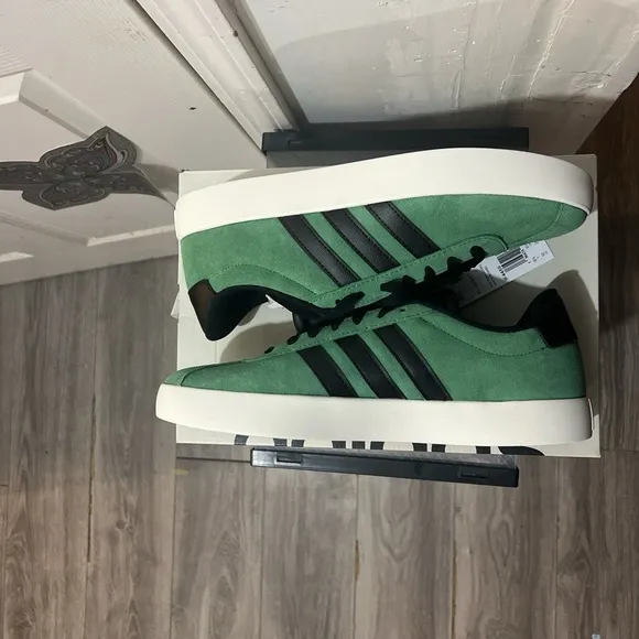 Adidas Green and Black Sneakers with Suede Texture